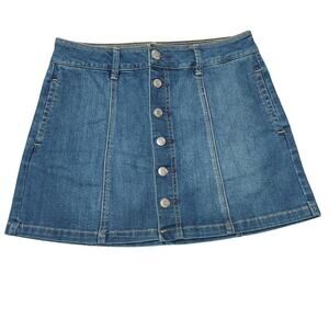 American Eagle Outfitters Dark Wash Button Front Stretch Denim Mini Skirt